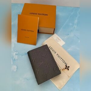 Louis Vuitton Black Embossed Monogram Compact Wallet with Gold Charm